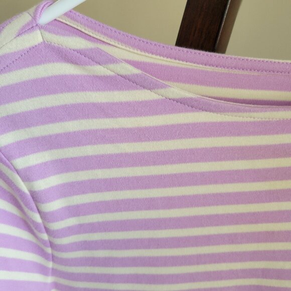 Isaac Mizrahi Live! Top Medium Essential Yarn Dye Stripe 3/4 Sleeve Purple Lilac - Picture 2 of 5